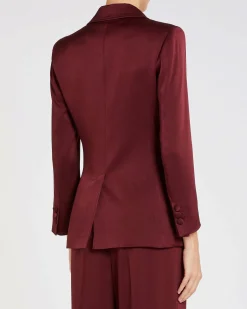 Blazer bordeaux in raso Marella con scollo a rever e chiusura a un bottone