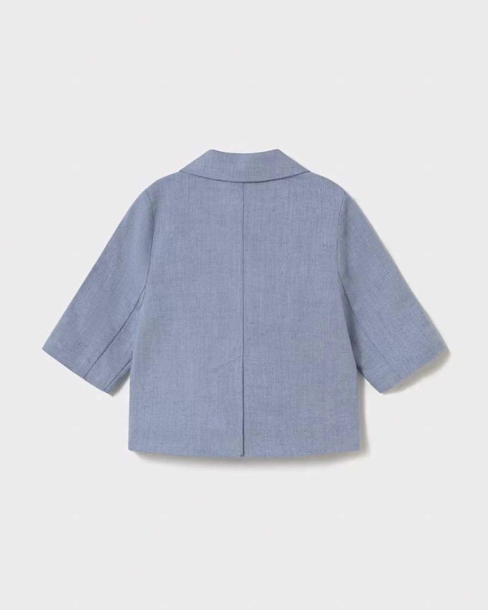 Blazer color avio in cotone e lino micro fantasia con rever classico
