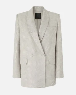 Blazer color ghiaccio doppiopetto Pinko con strass applicati all over tono su tono
