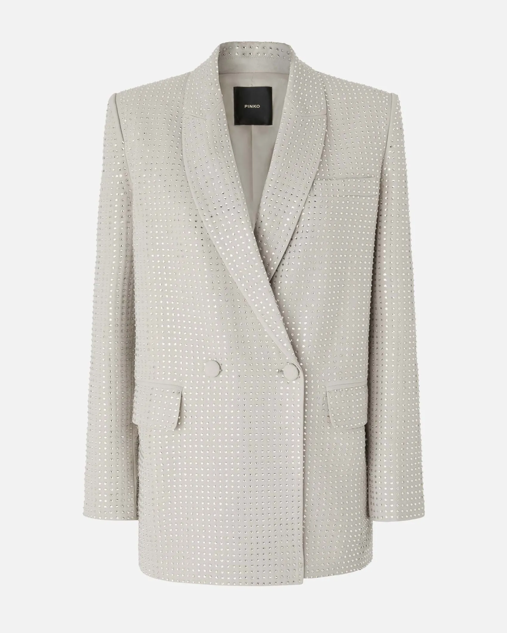 Blazer color ghiaccio doppiopetto Pinko con strass applicati all over tono su tono