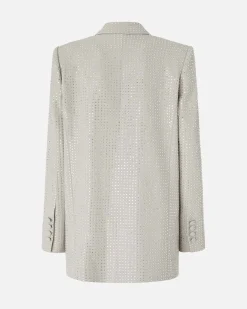Blazer color ghiaccio doppiopetto Pinko con strass applicati all over tono su tono