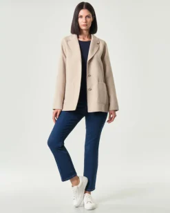Blazer color sabbia Emme Marella in panno double con scollo a rever