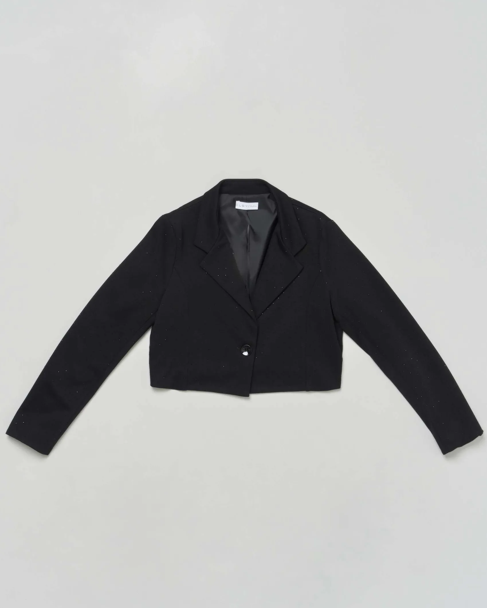 Blazer cropped Elsy nero con strass all over