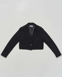 Blazer cropped Elsy nero con strass all over