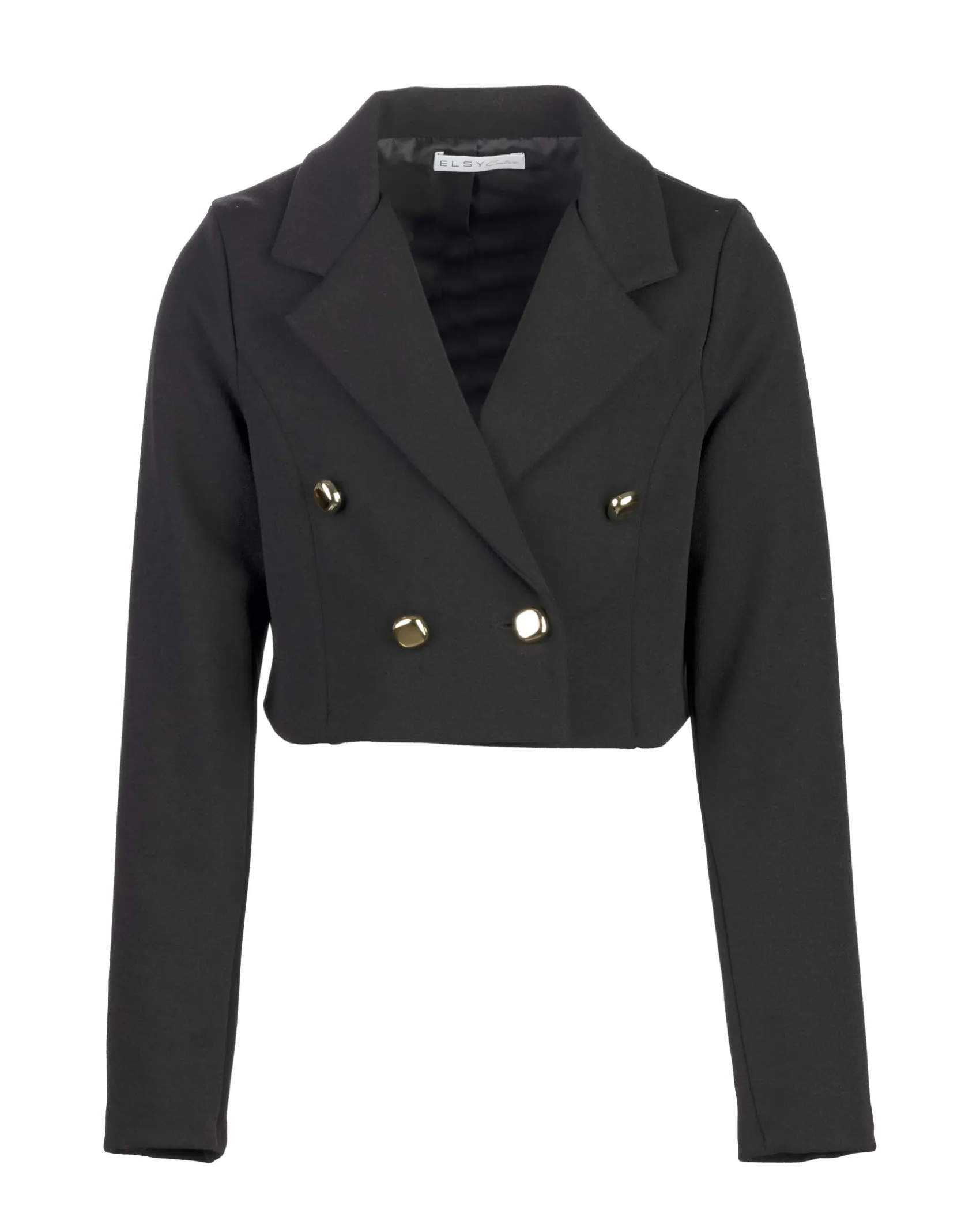 Blazer Elsy doppiopetto nero cropped in tessuto stretch