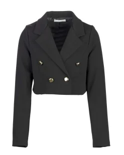 Blazer Elsy doppiopetto nero cropped in tessuto stretch