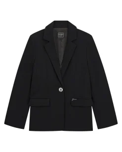 Blazer Guess nero in punto Milano in misto viscosa stretch