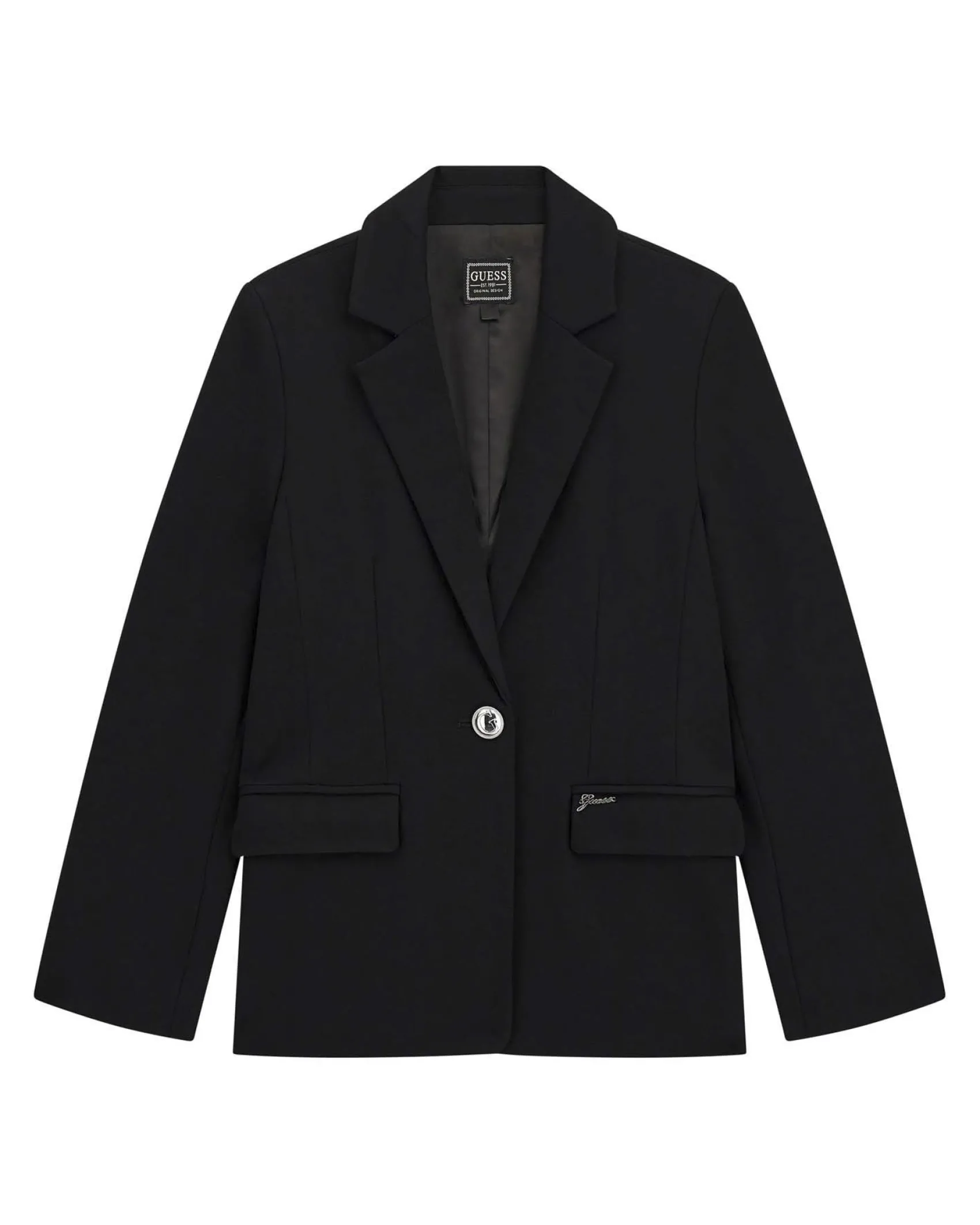 Blazer Guess nero in punto Milano in misto viscosa stretch