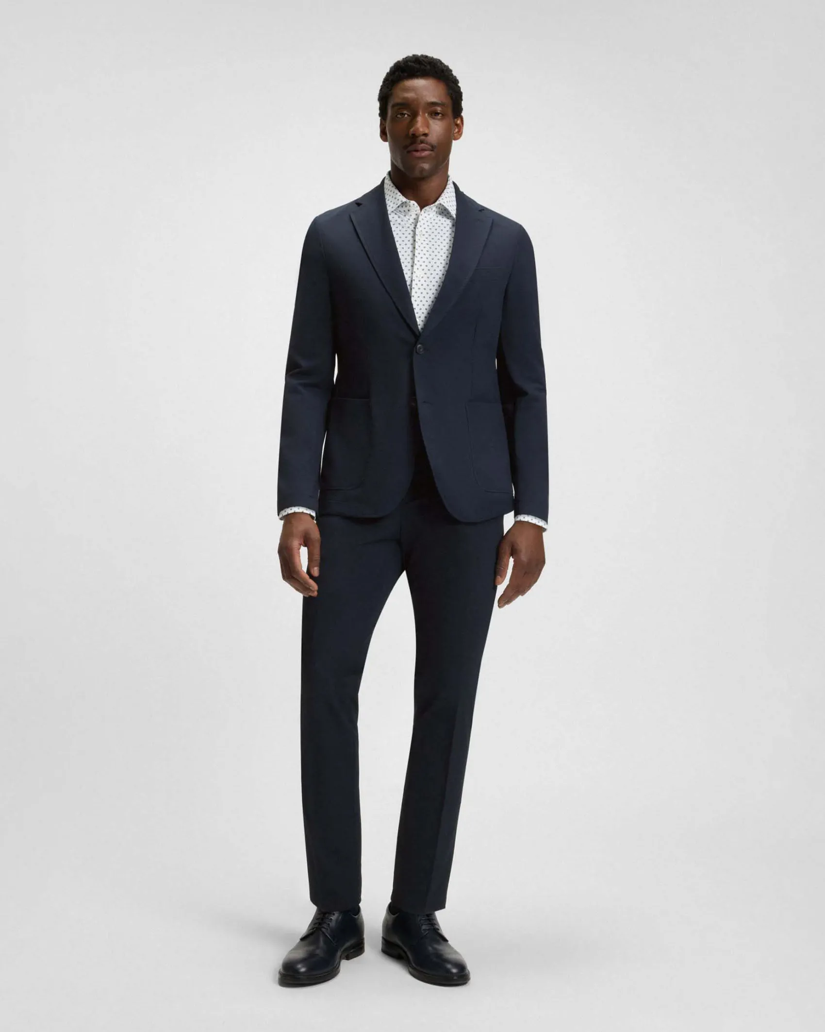 Blazer Hanry Boss blu in tessuto tecnico stretch diagonale