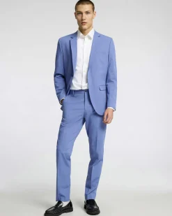 Blazer Liam azzurro slim-fit in tela di misto viscosa stretch con chiusura monopetto