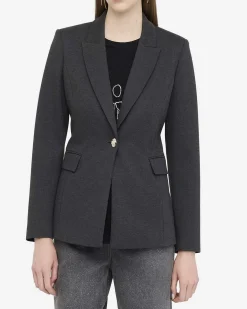 Blazer Liu Jo grigio in jersey mélange con spilla gioiello