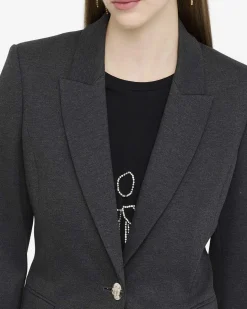 Blazer Liu Jo grigio in jersey mélange con spilla gioiello