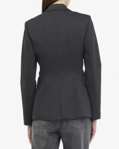 Blazer Liu Jo grigio in jersey mélange con spilla gioiello