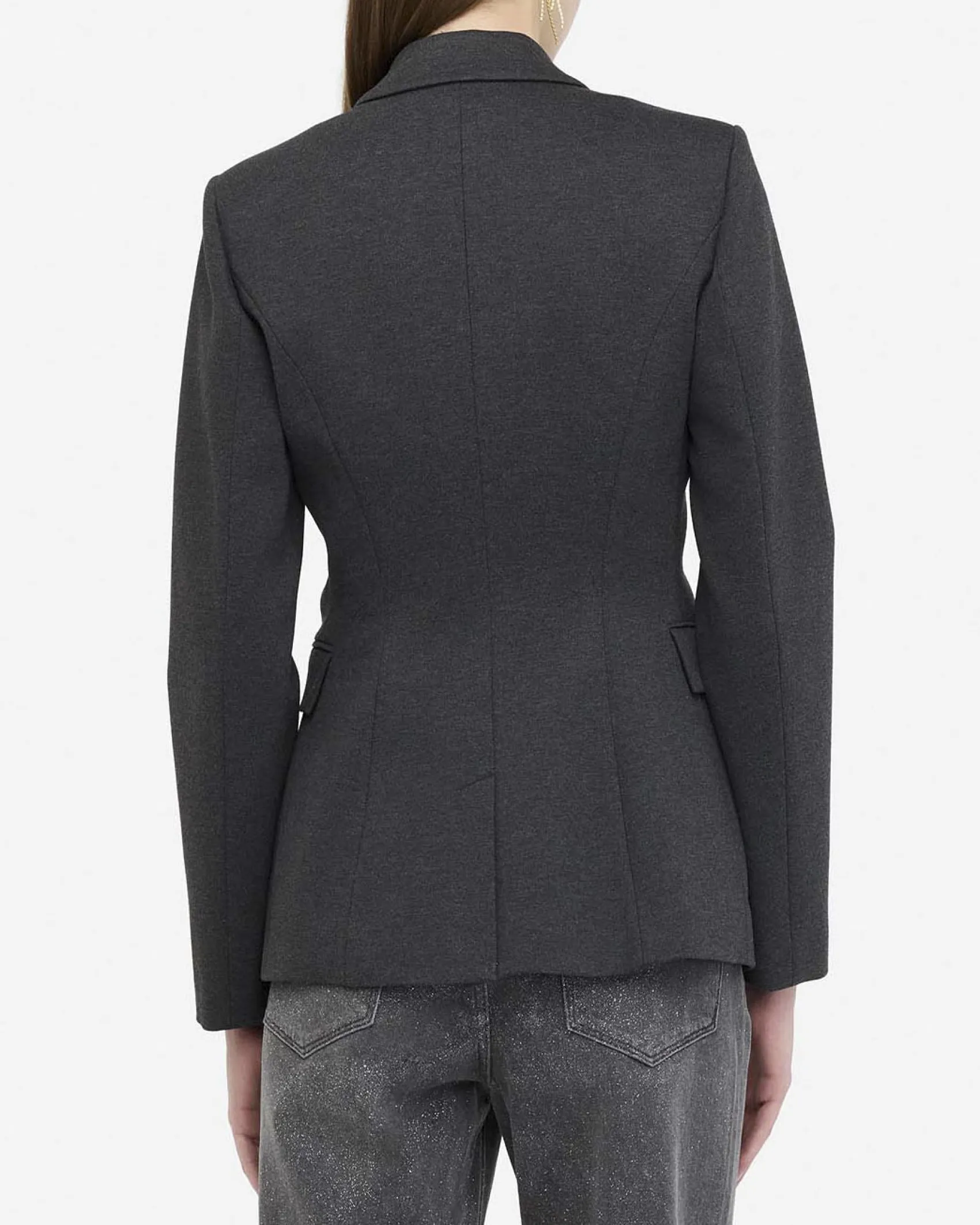 Blazer Liu Jo grigio in jersey mélange con spilla gioiello