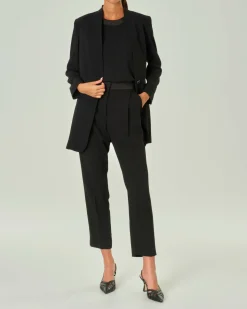 Blazer lungo nero in crêpe envers satin recycled con scollo a V e chiusura a un bottone Marella ART. 365