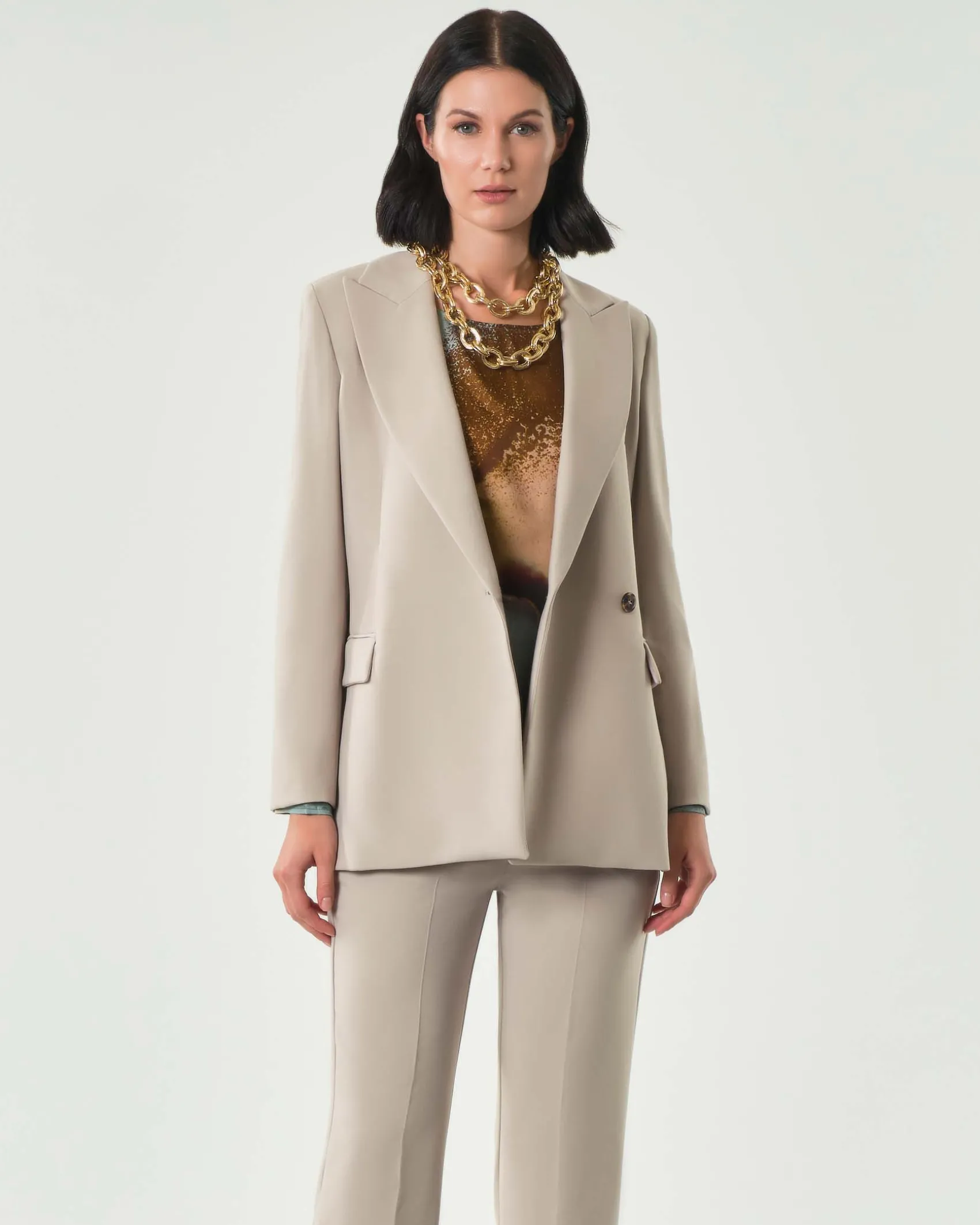 Blazer mezzo petto color sabbia Emme Marella in tessuto bistretch di misto viscosa