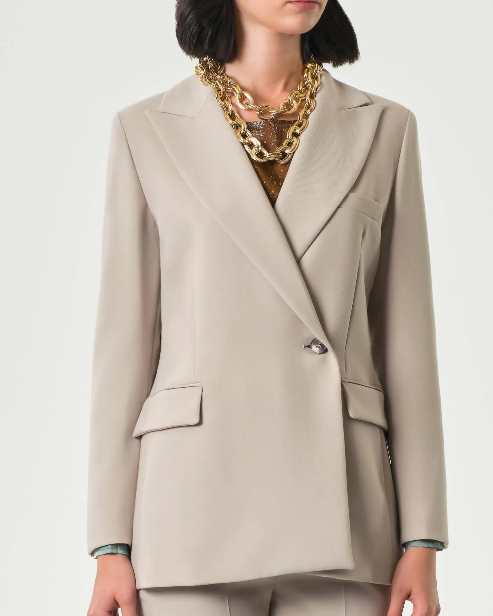 Blazer mezzo petto color sabbia Emme Marella in tessuto bistretch di misto viscosa