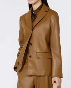 Blazer monopetto color cuoio in jersey effetto nappa MM Max Mara con scollo a rever