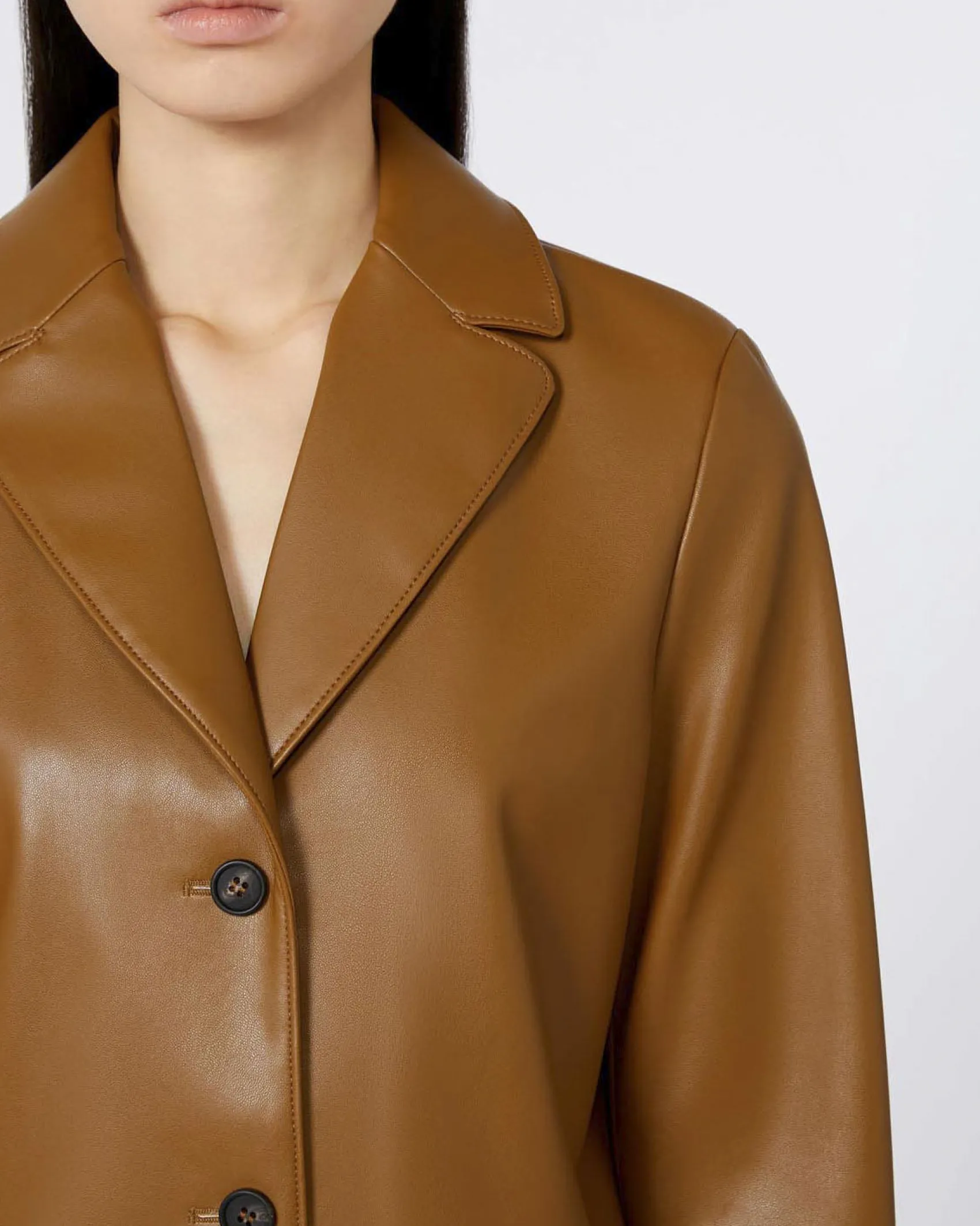 Blazer monopetto color cuoio in jersey effetto nappa MM Max Mara con scollo a rever