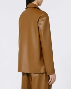 Blazer monopetto color cuoio in jersey effetto nappa MM Max Mara con scollo a rever