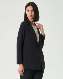 Blazer monopetto Hlo! nero in crêpe con maniche a tre quarti