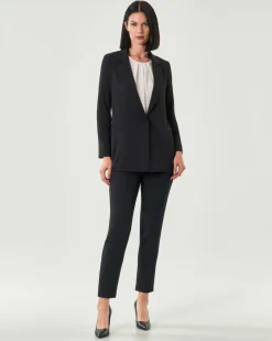 Blazer monopetto Hlo! nero in crêpe con maniche a tre quarti