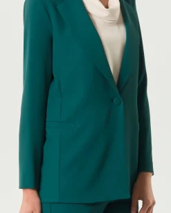 Blazer monopetto Hlo! verde smeraldo in crêpe con maniche a tre quarti