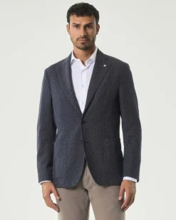 Blazer monopetto Manuel Ritz blu micro armatura slim-fit in misto cotone con tasche a toppa