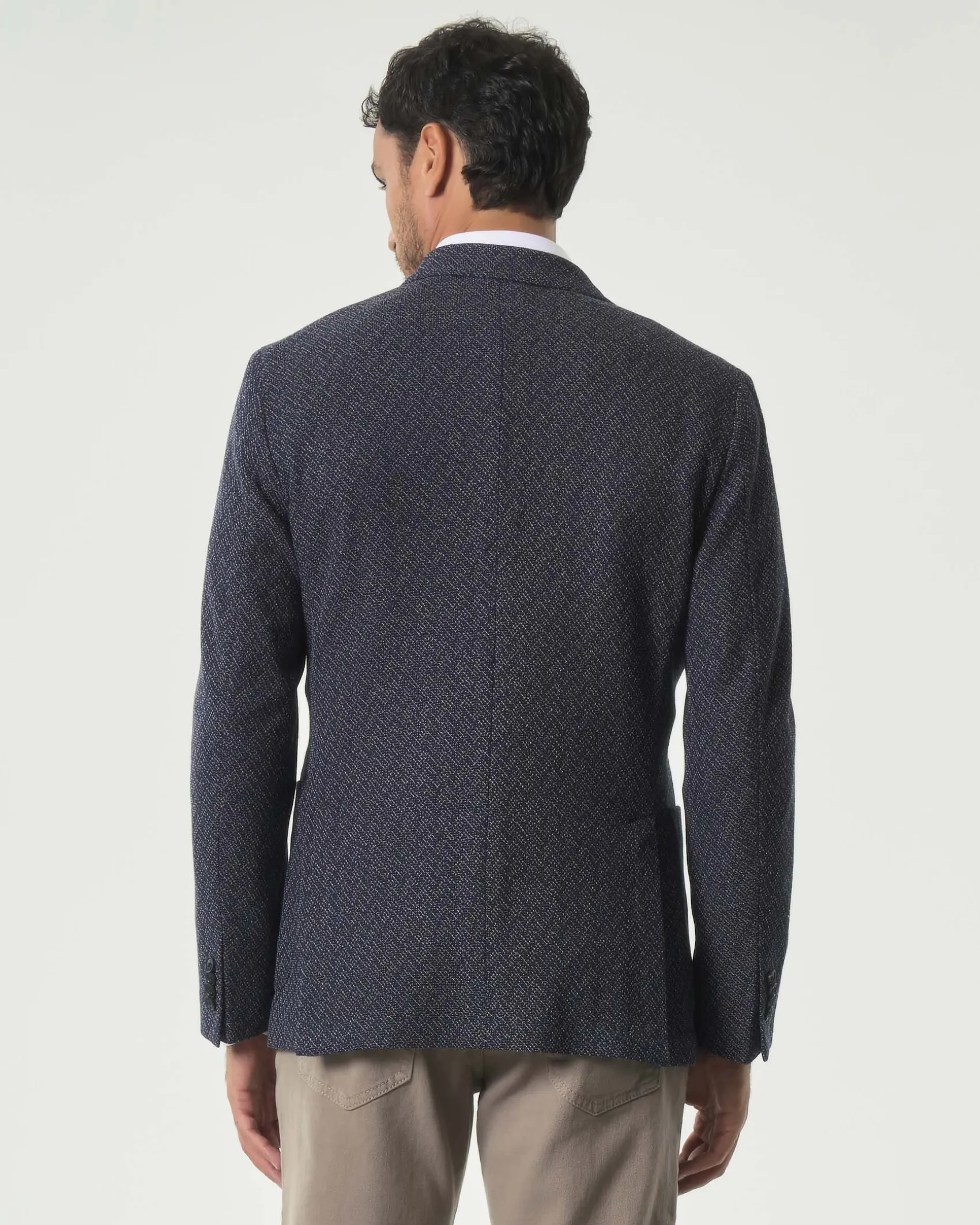 Blazer monopetto Manuel Ritz blu micro armatura slim-fit in misto cotone con tasche a toppa