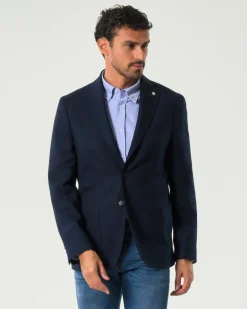 Blazer monopetto Manuel Ritz blu micro armatura in misto viscosa stretch