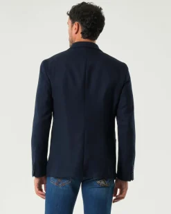 Blazer monopetto Manuel Ritz blu micro armatura in misto viscosa stretch