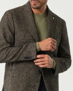 Blazer monopetto Manuel Ritz nero e marrone slim-fit in bouclé di misto cotone e lana bicolore con tasche a toppa