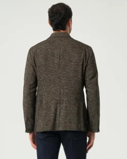 Blazer monopetto Manuel Ritz nero e marrone slim-fit in bouclé di misto cotone e lana bicolore con tasche a toppa