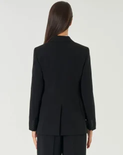 Blazer nero a due bottoni in cady con scollo a rever e tasche con patta