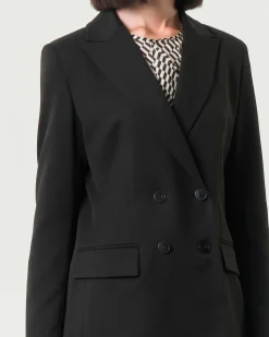 Blazer nero doppiopetto Emme Marella in tessuto diagonale stretch con scollo a rever