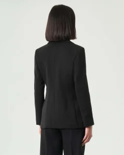 Blazer nero doppiopetto Emme Marella in tessuto diagonale stretch con scollo a rever