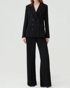 Blazer nero in crêpe envers satin doppiopetto con rever in raso