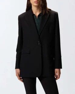 Blazer nero over Pinko in misto viscosa con scollo a rever e chiusura a un bottone