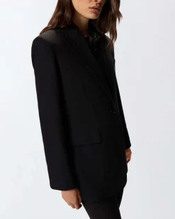 Blazer nero over Pinko in misto viscosa con scollo a rever e chiusura a un bottone