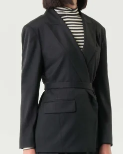 Blazer over grigio antracite Emme Marella in misto viscosa con cintura in vita di chiusura