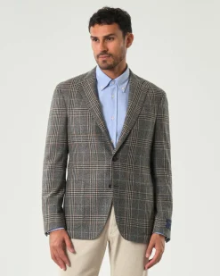 Blazer Pellizzari in lana Vitale Barberis Canonico a fantasia principe di Galles grigio e noce