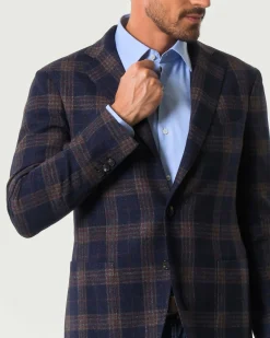Blazer Pellizzari in lana e seta Vitale Barberis Canonico a fantasia check blu e noce