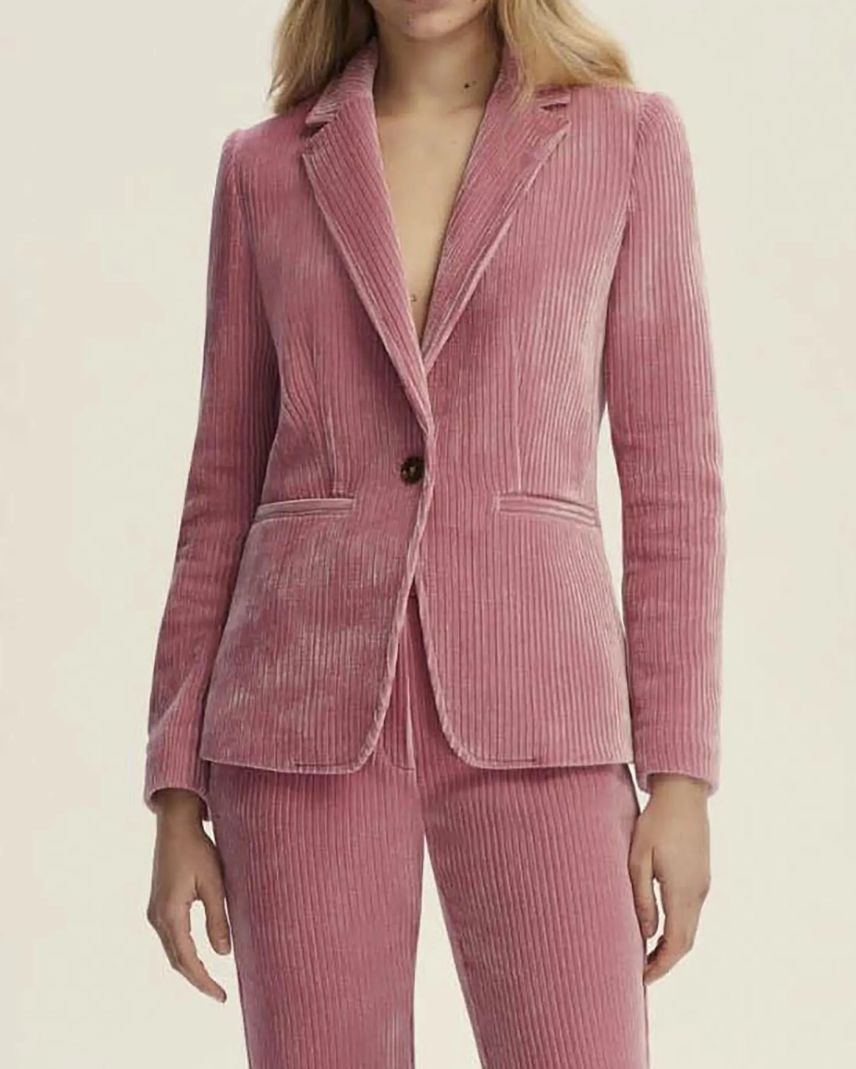 Blazer rosa a un bottone Emme Marella in jersey velluto a coste con scollo a rever