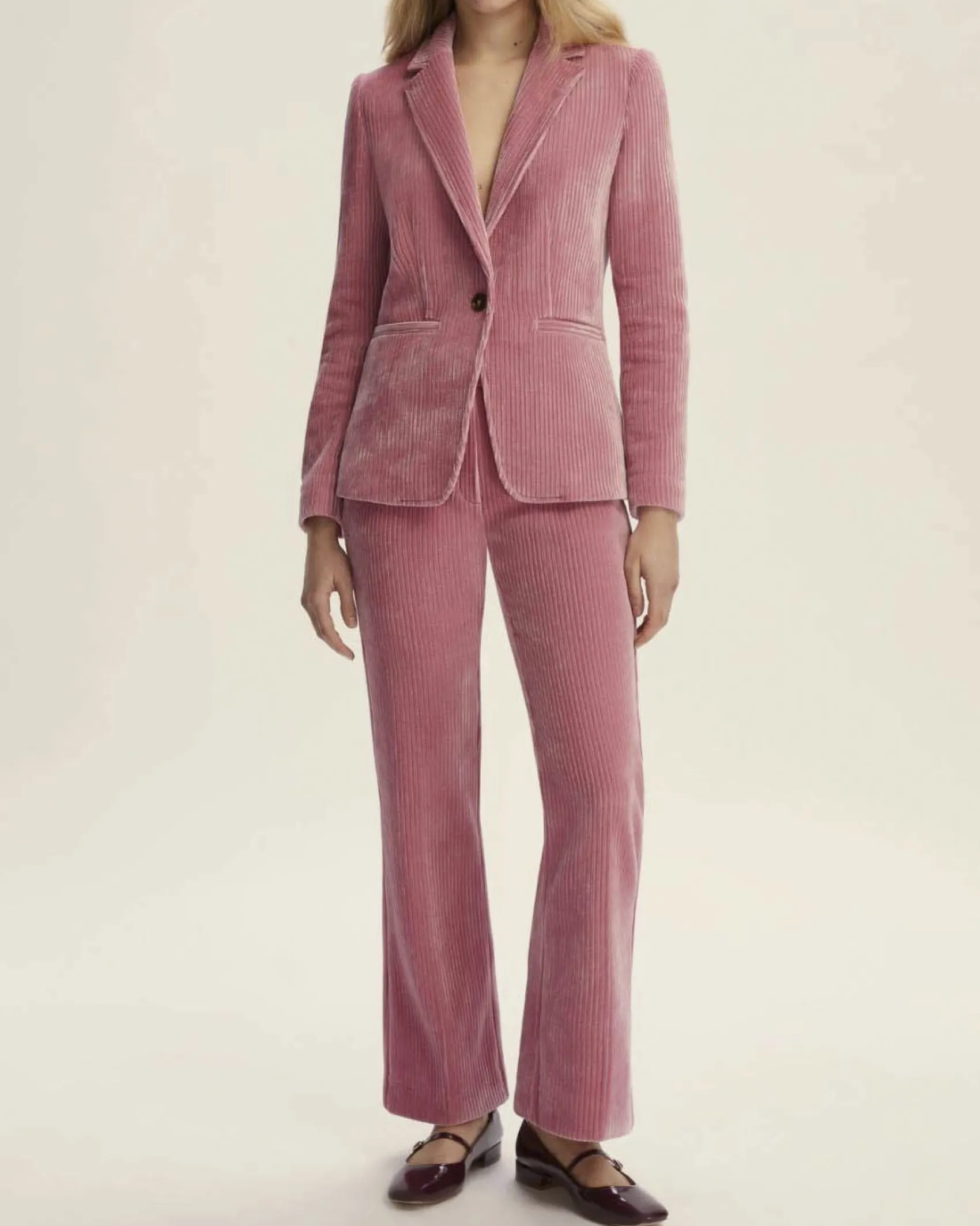 Blazer rosa a un bottone Emme Marella in jersey velluto a coste con scollo a rever