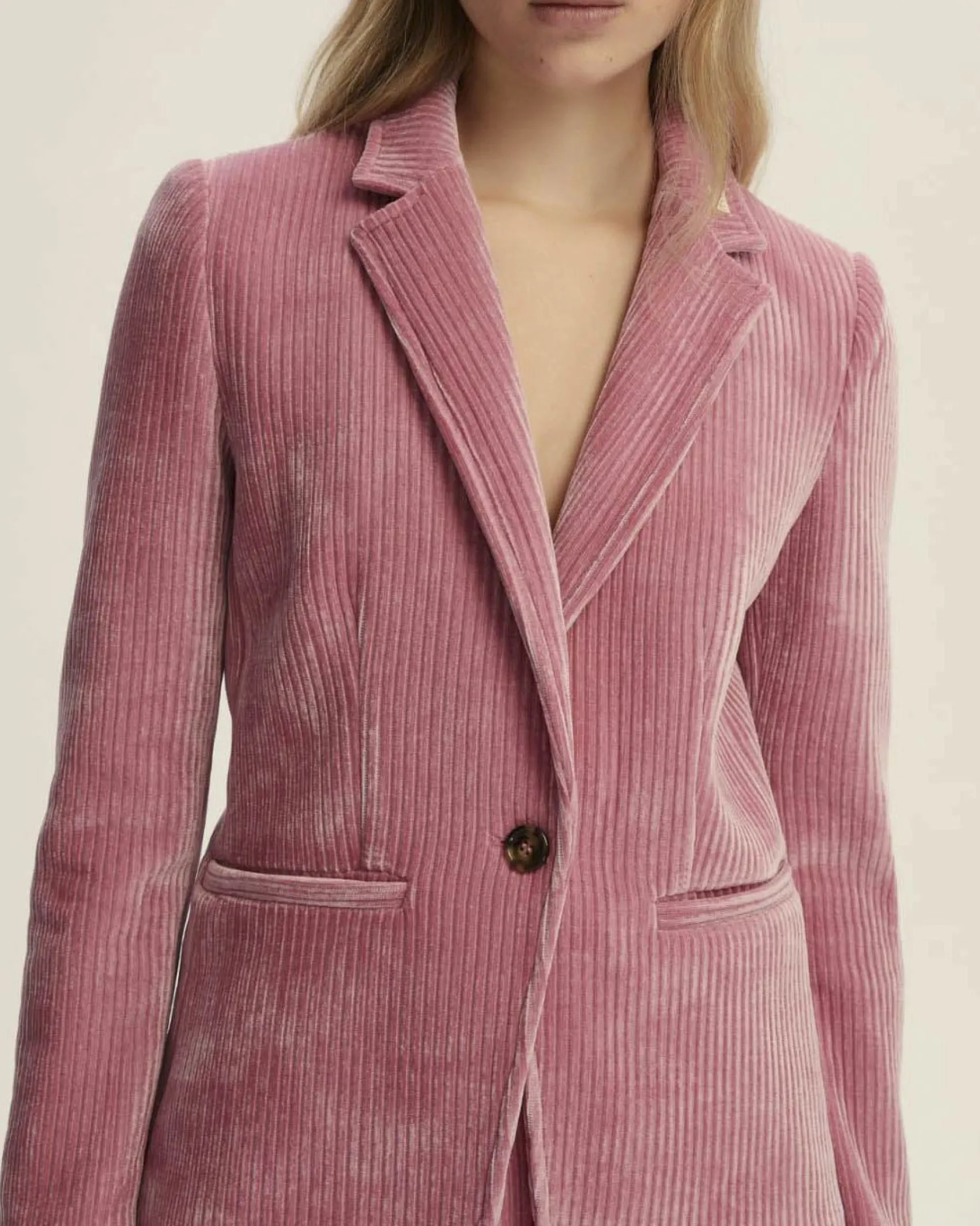 Blazer rosa a un bottone Emme Marella in jersey velluto a coste con scollo a rever
