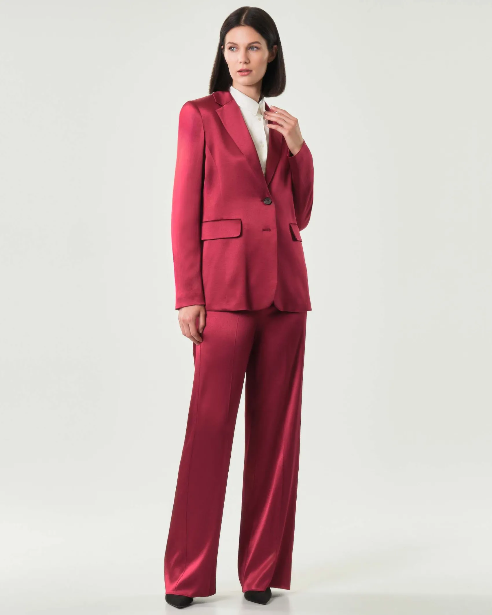 Blazer rosso Emme Marella in raso di misto viscosa con scollo a rever