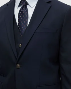 Blazer Selected Homme blu navy in tessuto armaturato di misto lana stretch con chiusura monopetto