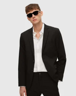 Blazer Selected Homme nero in tela di misto viscosa stretch con chiusura monopetto