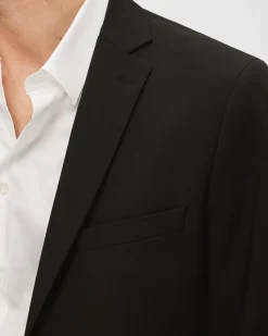 Blazer Selected Homme nero in tela di misto viscosa stretch con chiusura monopetto