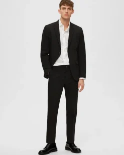 Blazer Selected Homme nero in tela di misto viscosa stretch con chiusura monopetto